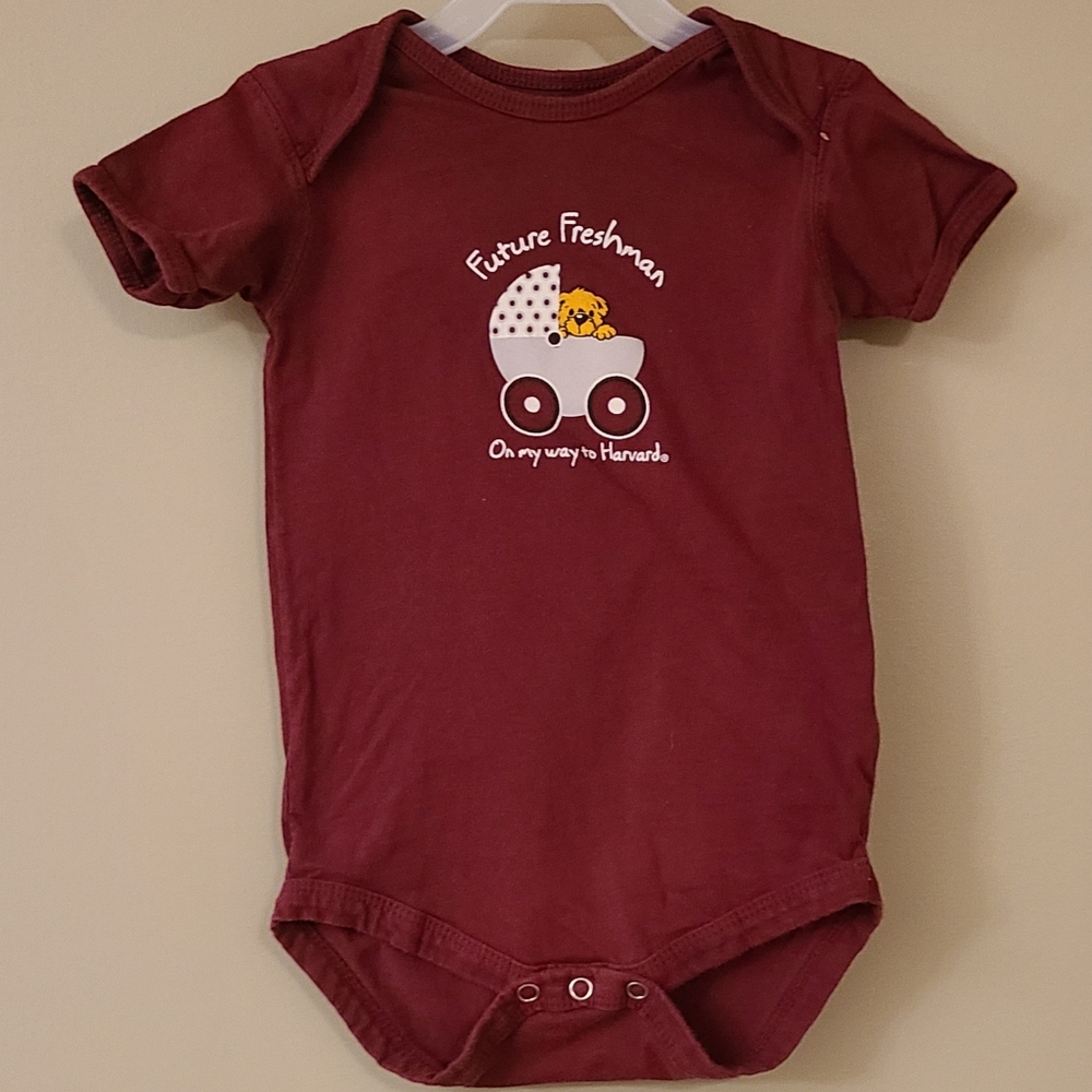 Burgundy "Harvard" short sleeved onesie/bodysuit